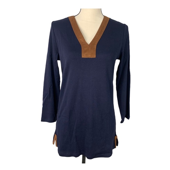 Ralph Lauren Suede Navy Blue And Brown Top - Picture 1 of 5